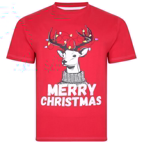KAM Rudolph Xmas Print T-Shirt Red